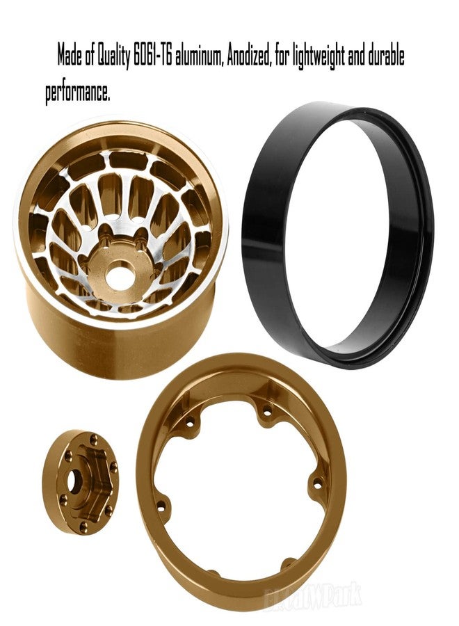 جنوط عجلات BRCatWPark RC مقاس 1.55 بوصة بنظام Beadlock لسيارات الزحف التي تعمل بالتحكم عن بعد من نوع Tamiya AX90069 D90 TF2 CC01 CC02 بمقياس 1/10، 4 قطع من جنوط سبائك الألومنيوم، لون بني - Image 4
